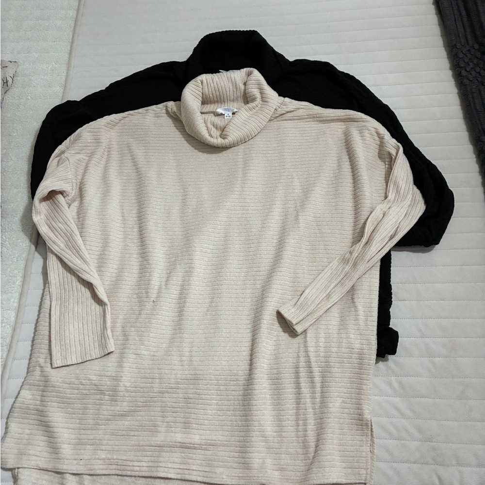 Time and Tru Cream and Black Turtleneck Tunics